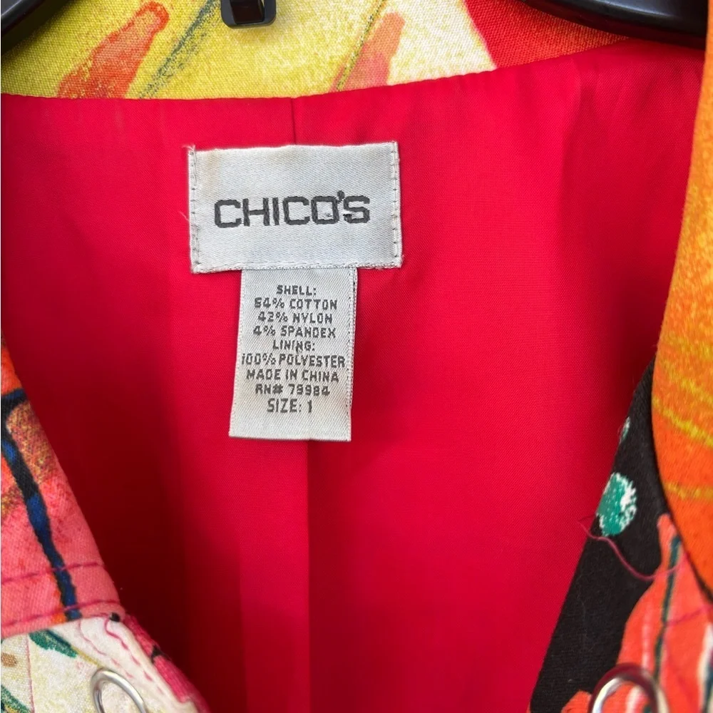 Chico’s women’s butterfly abstract print jacket size small 8 Fall casual cruise - Picture 2 of 4